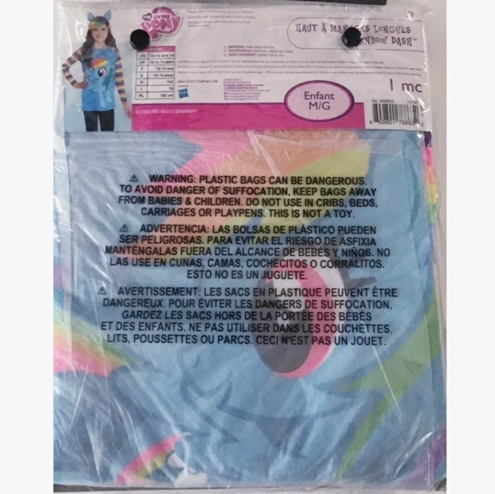 NWT My Little Pony Rainbow Dash Long Sleeve Top Glitter Halloween Costume Girl's